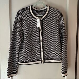 NWT Ann Taylor Black and White Geo Stitch Jacket Cardigan in Size Large
